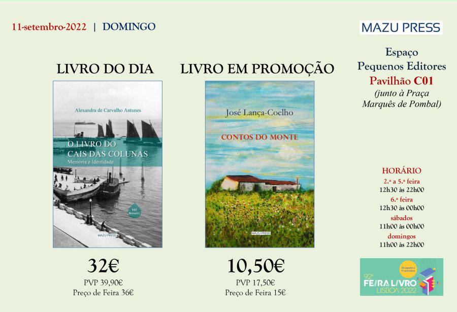 Livro do Dia & Livro em Promoção | ed. Mazu Press | Feira do Livro de LISBOA | Espaço Pequenos Editores (Pav. C01)