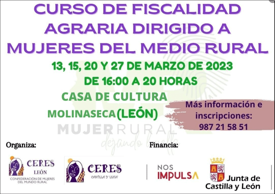 CURSO DE FISCALIDAD AGRARIA DIRIGIDO A MUJERES DEL MEDIO RURAL