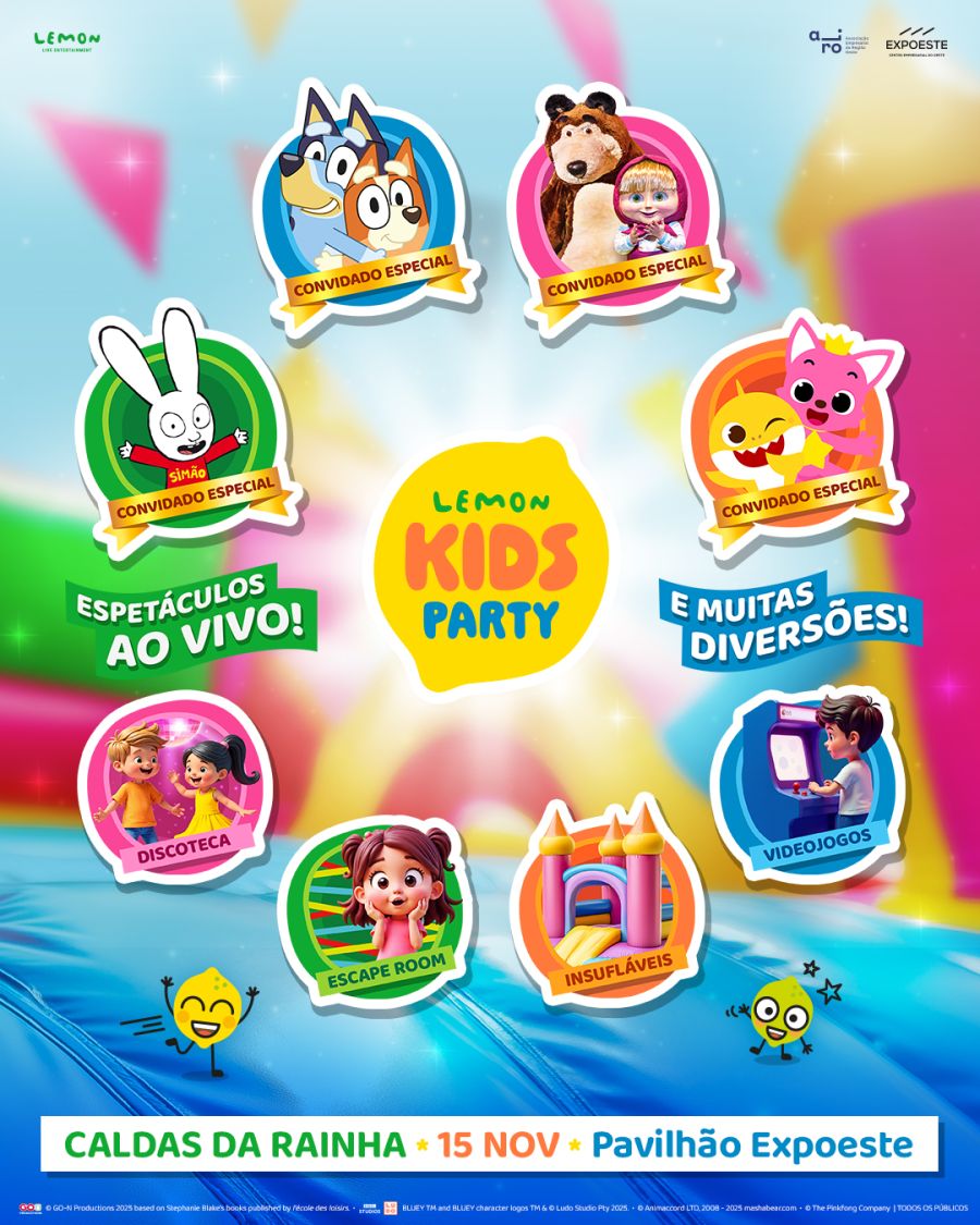 BLUEY, MASHA E O URSO, BABY SHARK E COELHO SIMÃO ESTÃO DE REGRESSO À SEGUNDA EDIÇÃO DO LEMON KIDS PARTY! | A diversão para toda a família chega às Caldas Rainha