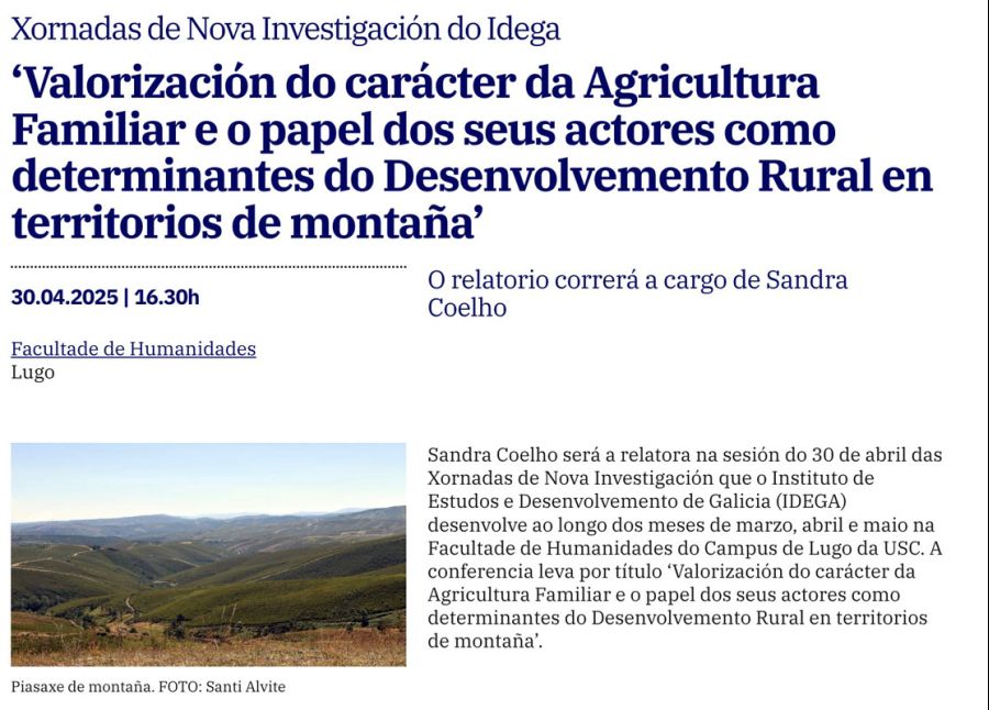 ‘Valorización do carácter da Agricultura Familiar e o papel dos seus actores como determinantes do Desenvolvemento Rural en territorios de montaña’