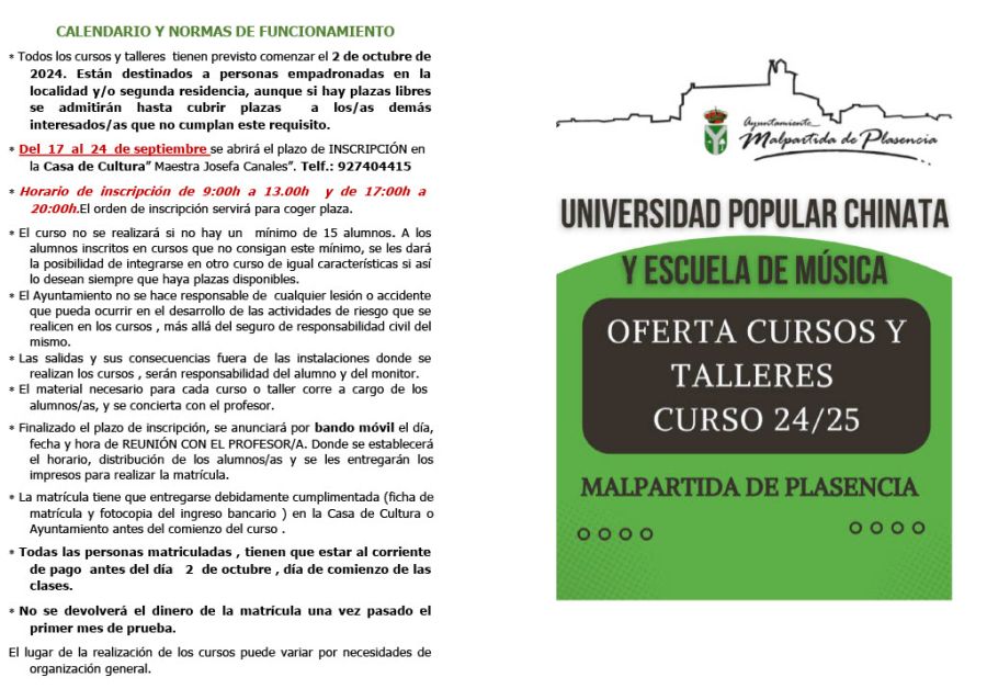 CURSOS 2024-2025 | UNIVERSIDAD POPULAR CHINATA Y ESCUELA DE MÚSICA