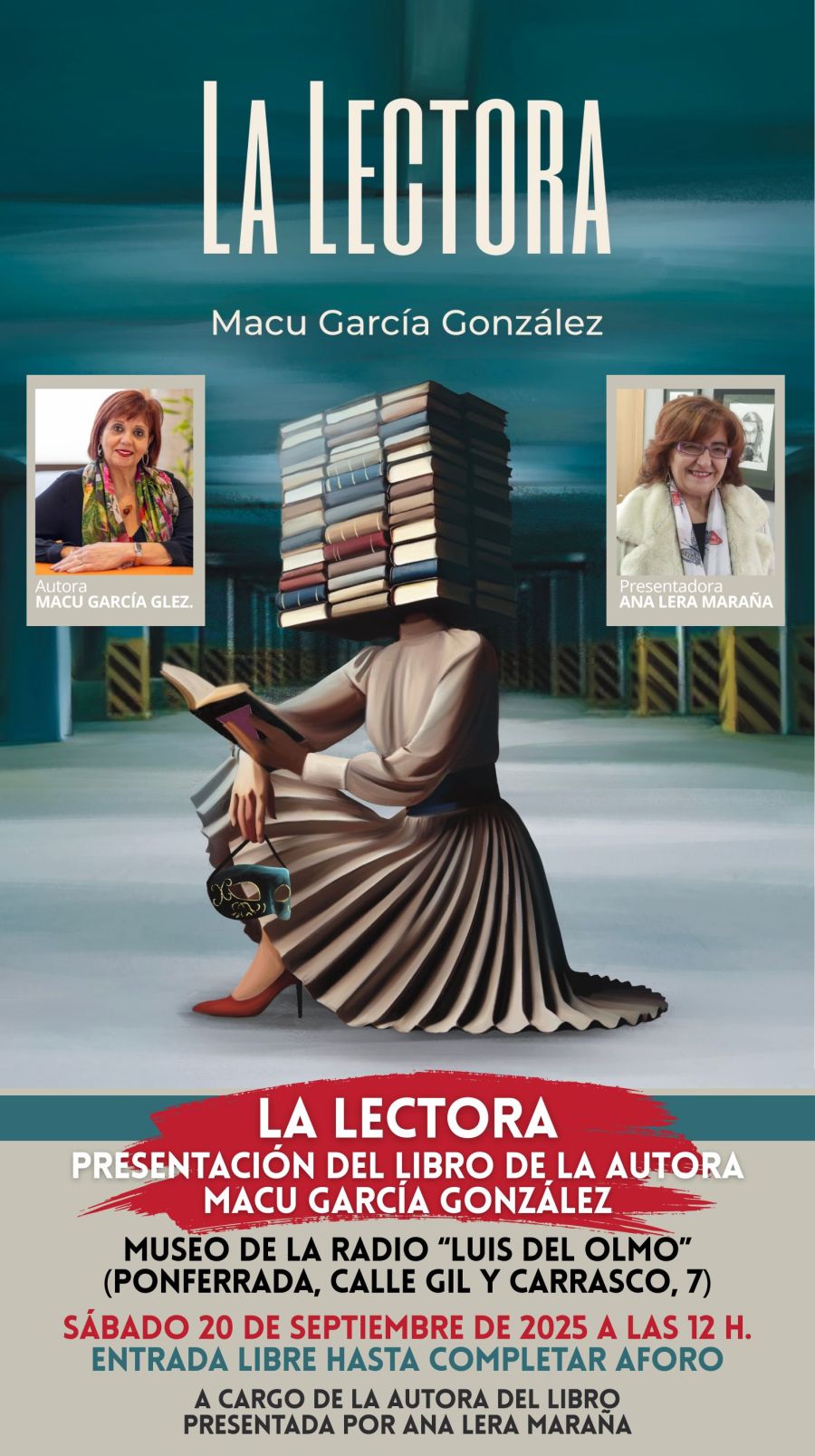 Presentación el sábado 20 de septiembre a las 12 h de la novela La Lectora, por la autora, Macu García y Ana Lera