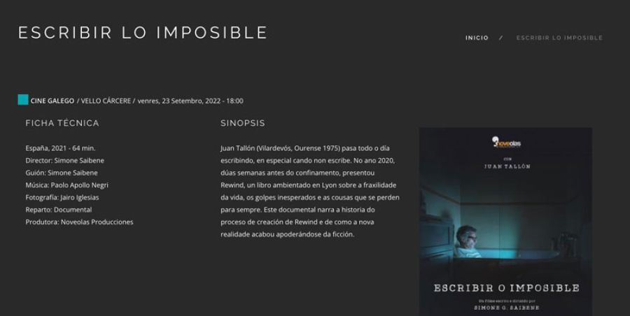 ESCRIBIR LO IMPOSIBLE | XLIV Semana de Cine de Lugo 2022