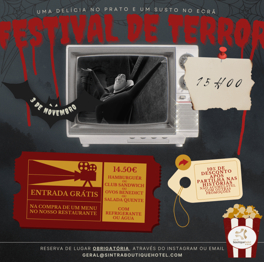 Sessões de cinema 'Hotel Transylvania' (Festival de Terror) no Sintra Boutique Hotel