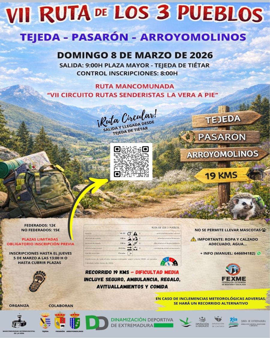 RUTA SENDERISTA DE LOS 3 PUEBLOS – TEJEDA / PASARÓN / ARROYOMOLINOS