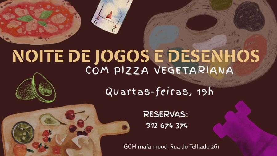 Noite de jogos, desenho e pizza artesanal