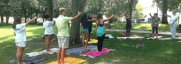Yoga no jardim da zona verde