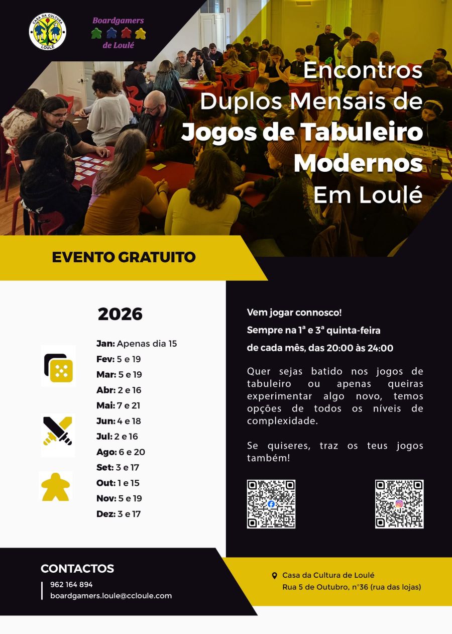 Encontros Duplos Mensais de Jogos de Tabuleiro Modernos em Loulé – 2026
