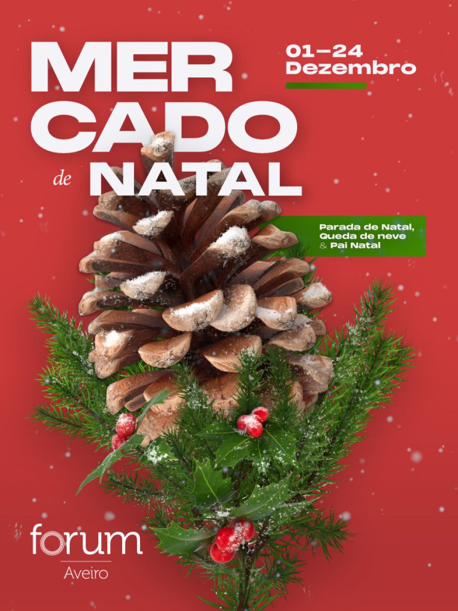 Forum Aveiro transformado num cenário de Natal