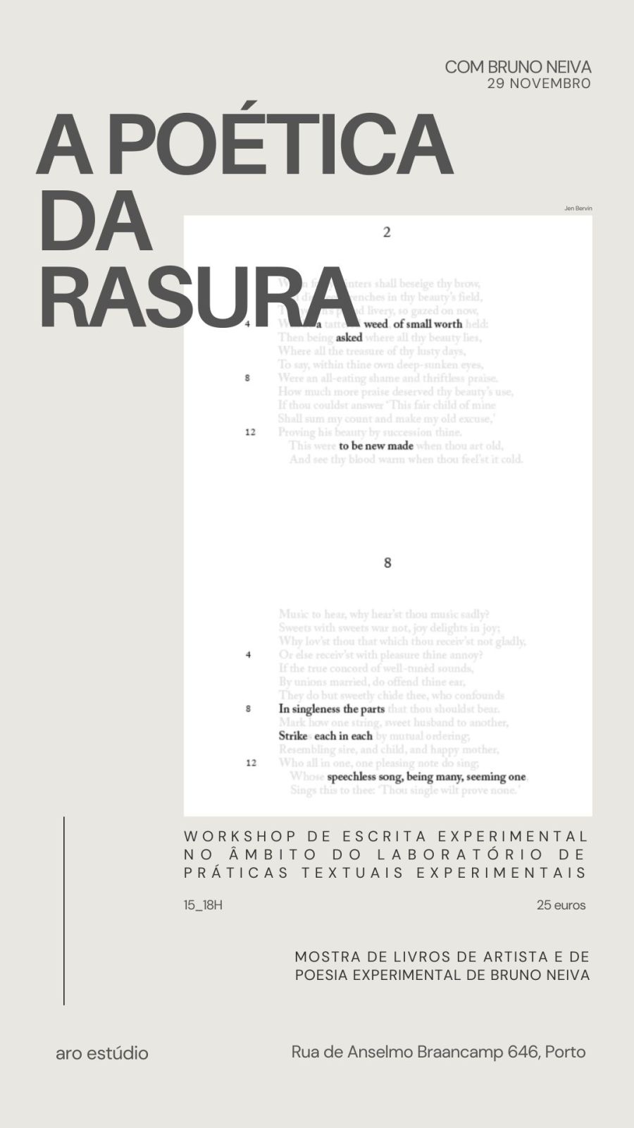 A Poética da Rasura: Workshop de escrita experimental + Mostra de livros de artista e de poesia experimental de Bruno Neiva