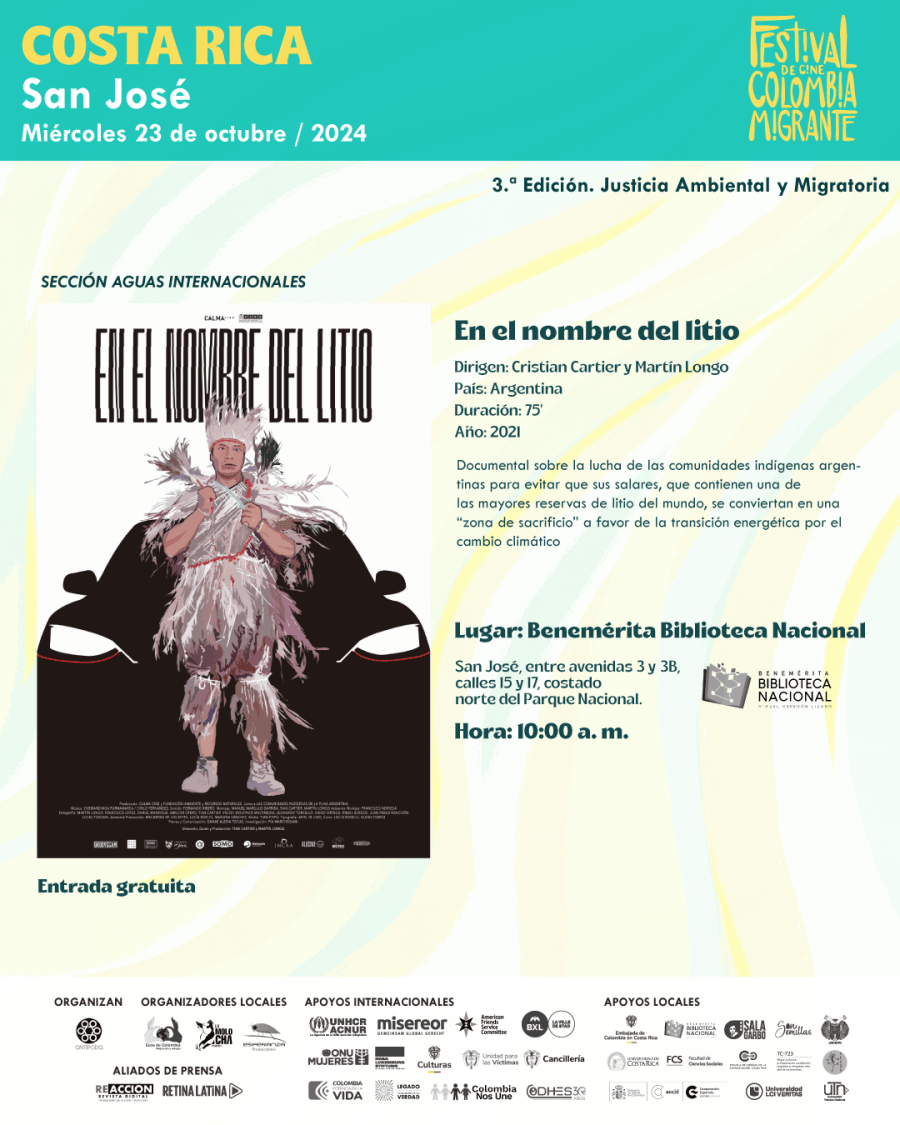 Proyección de documental. En el nombre del litio, del Festival de Cine Colombia Migrante