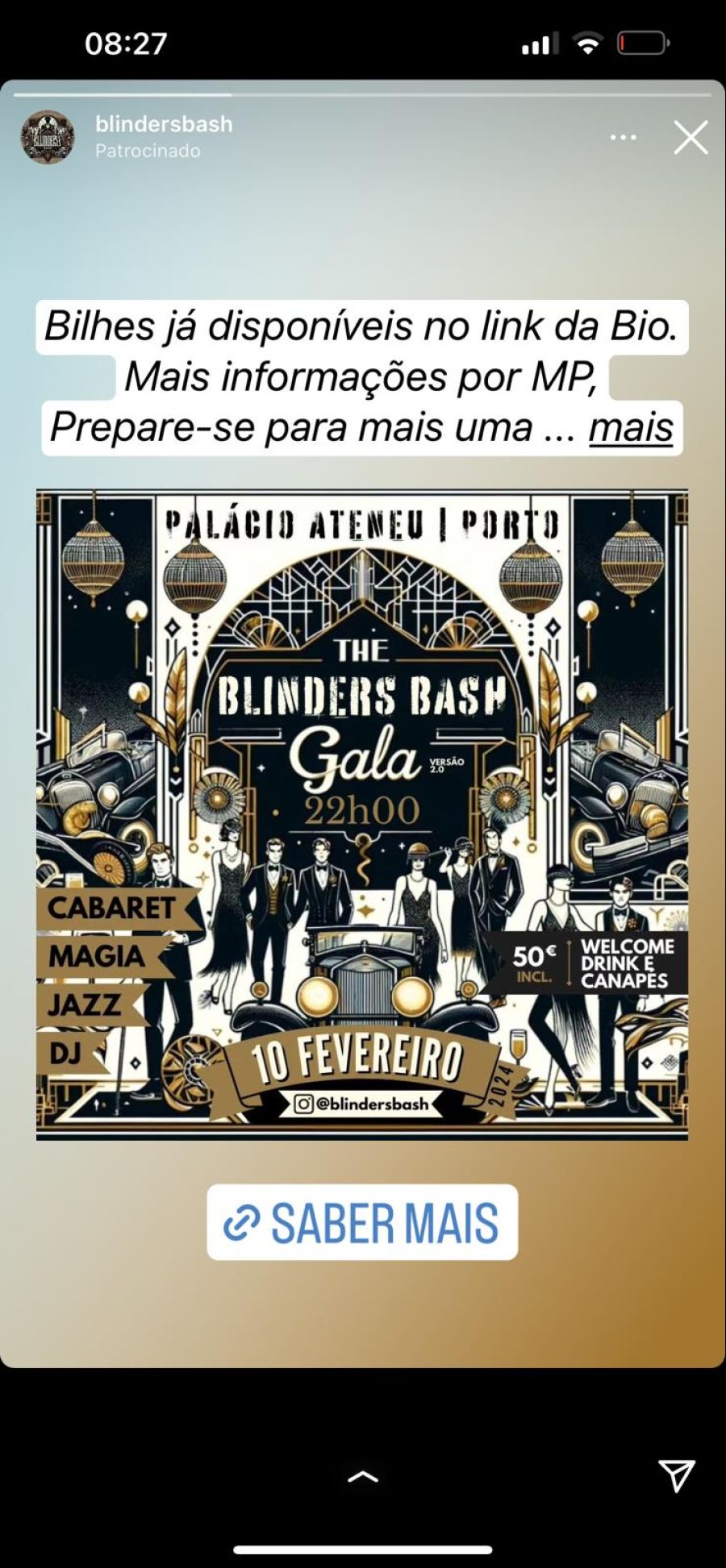 BlindersBash Gala temática loucos anos 20 