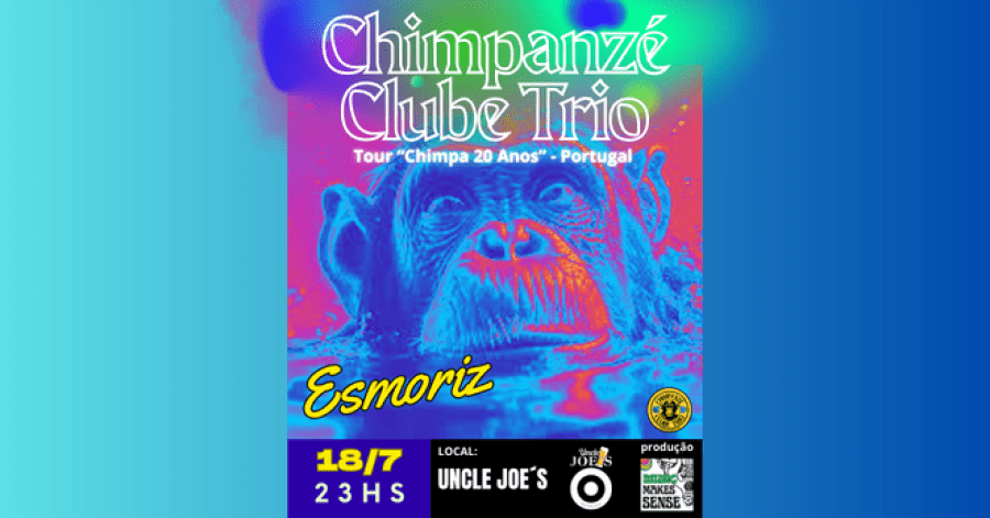 A banda paulistana CHIMPANZÉ CLUBE TRIO traz seu rock instrumental à ESMORIZ em único concerto!!! Dia 18/7 no UNCLE JOE´s. 