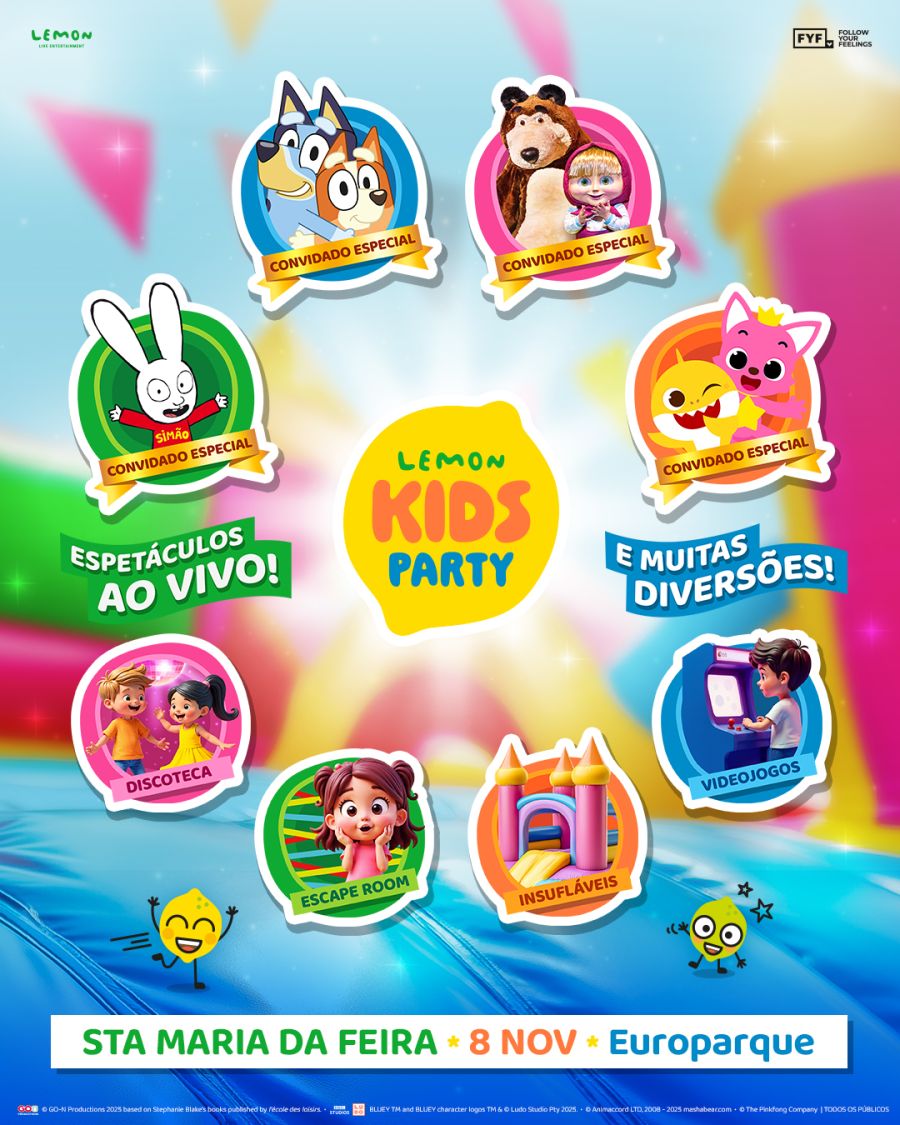 BLUEY, MASHA E O URSO, BABY SHARK E COELHO SIMÃO ESTÃO DE REGRESSO À SEGUNDA EDIÇÃO DO LEMON KIDS PARTY! | A diversão para toda a família chega a Sta. Mª Feira