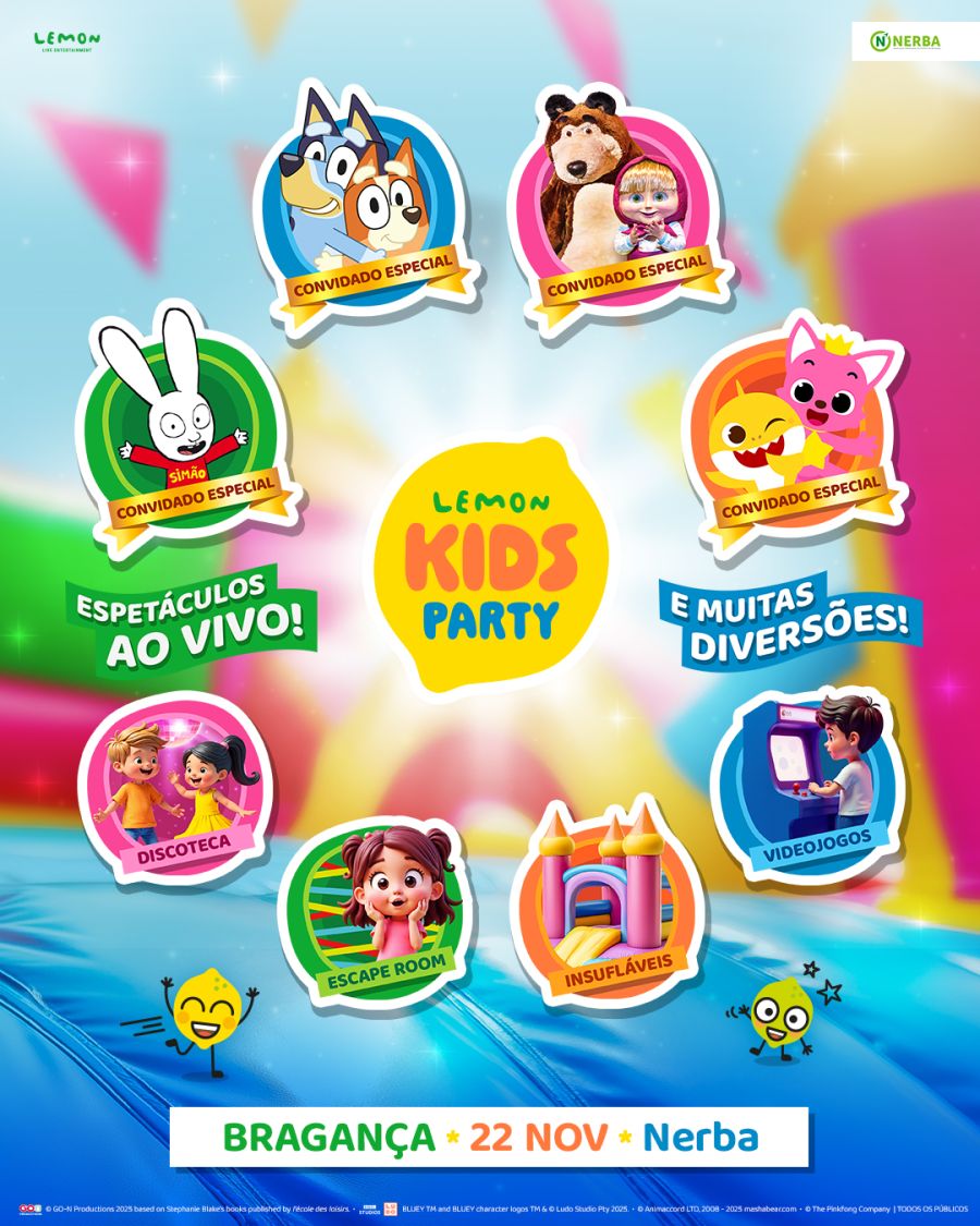 BLUEY, MASHA E O URSO, BABY SHARK E COELHO SIMÃO ESTÃO DE REGRESSO À SEGUNDA EDIÇÃO DO LEMON KIDS PARTY! | A diversão para toda a família chega a Bragança