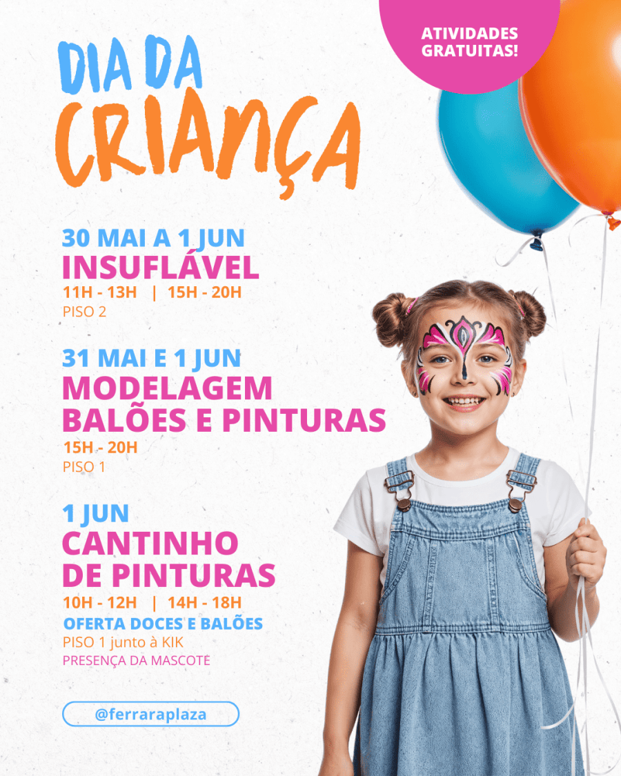Ferrara Plaza celebra Dia da Criança com atividades gratuitas para os mais pequenos