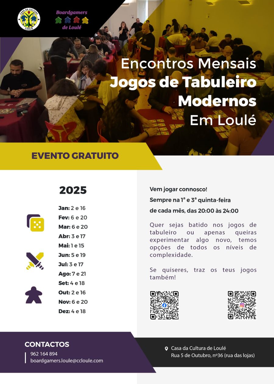 Encontros Mensais de Jogos de Tabuleiro Modernos em Loulé - 2025