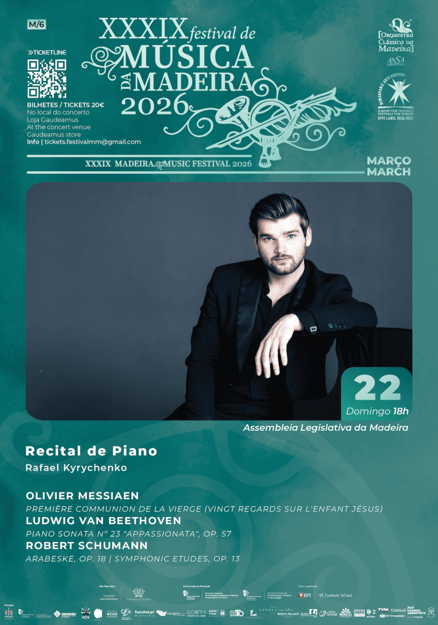 O XXXIX Festival de Música da Madeira | Recital de Piano com o pianista Rafael Kyrychenko