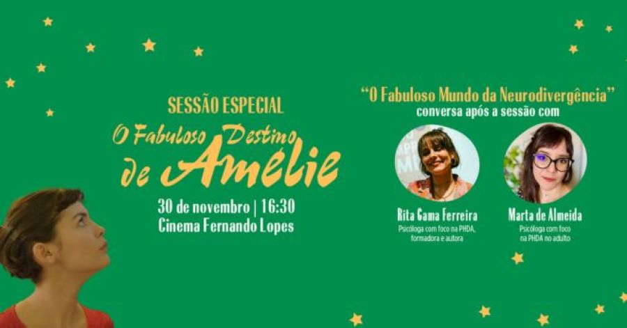 Sessão especial do filme O FABULOSO DESTINO DE AMÉLIE, de Jean-Pierre Jeunet, no Cinema Fernando Lopes