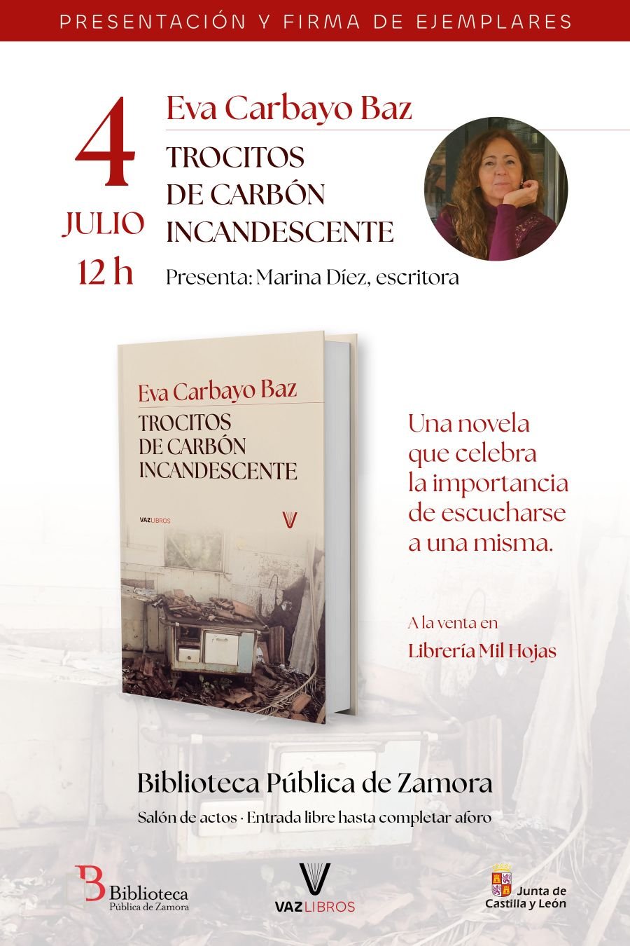 Presentación del libro: Trocitos de carbón incandescente, de Eva Carbayo Baz