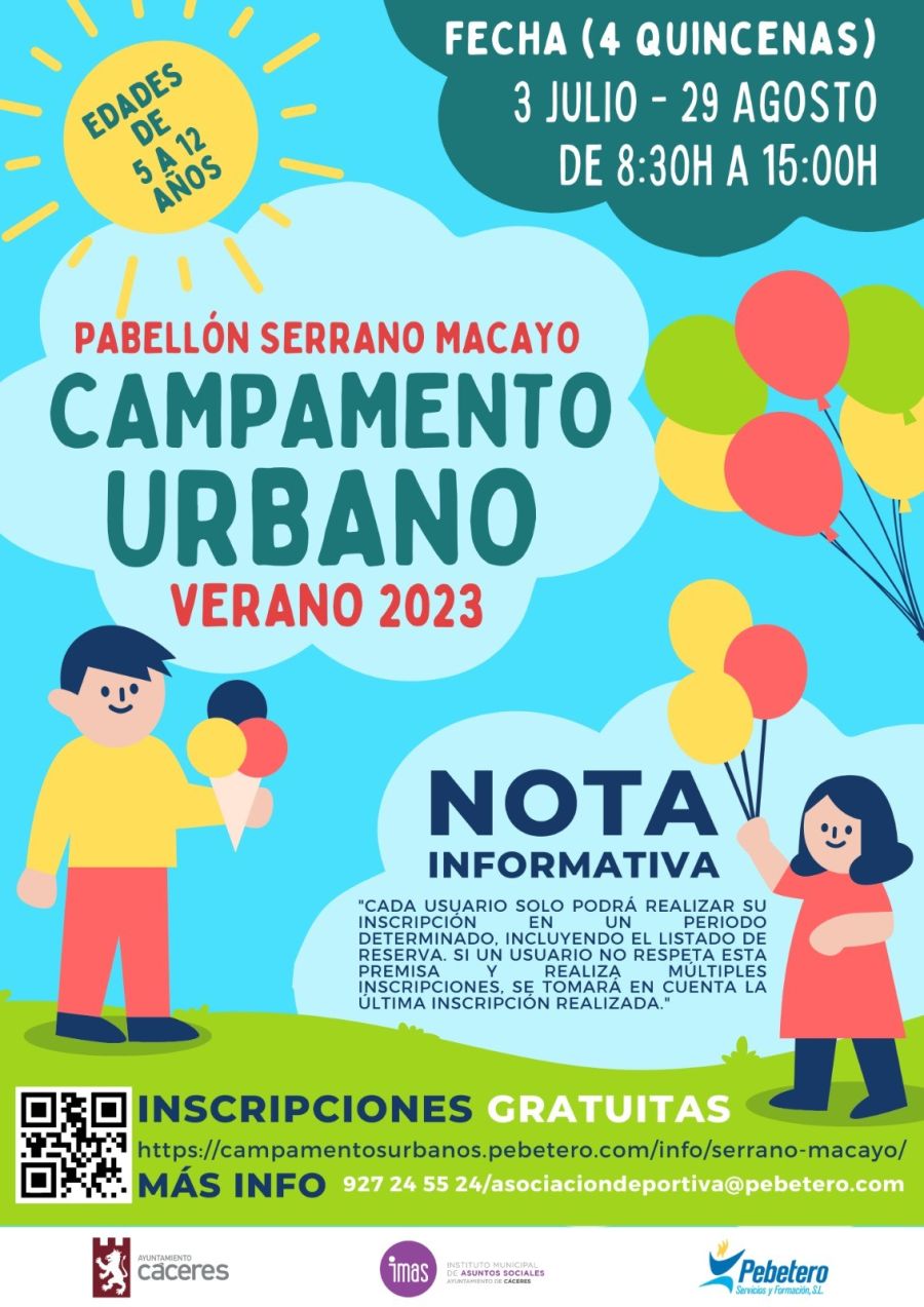 Inscripciones campamentos urbanos Serrano Macayo 2023