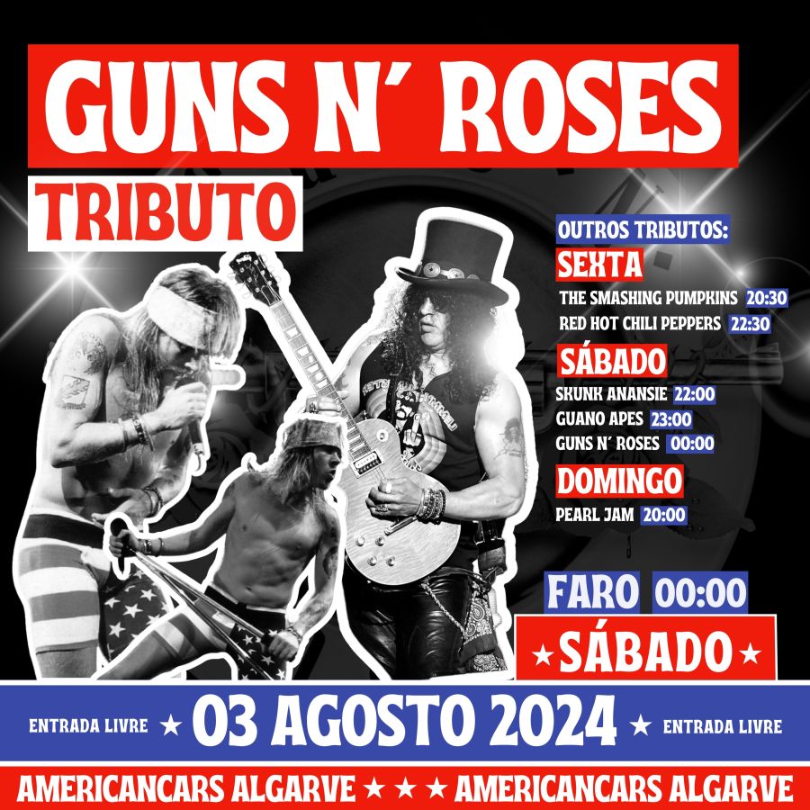 Tributo Guns n Roses | Bang Bang Roses - Faro 3 Agosto 2024 - Entrada Livre