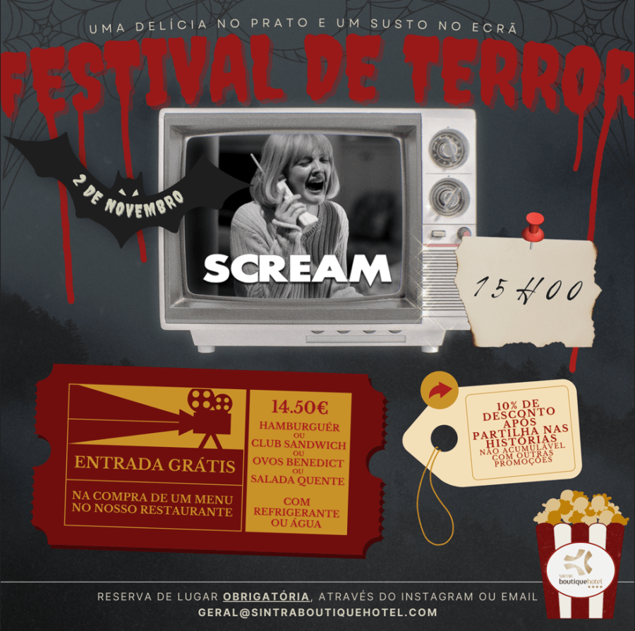 Sessões de cinema 'Scream' (Festival de Terror) no Sintra Boutique Hotel