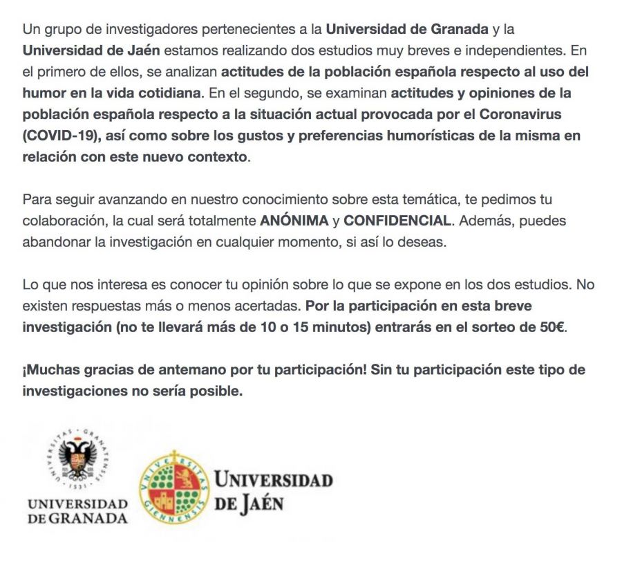 Participar en estudio de la Universidad de Granada y la Universidad de Jaén