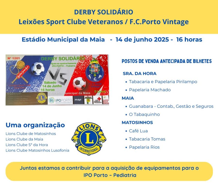 DERBY SOLIDÁRIO A FAVOR DO IPO PORTO