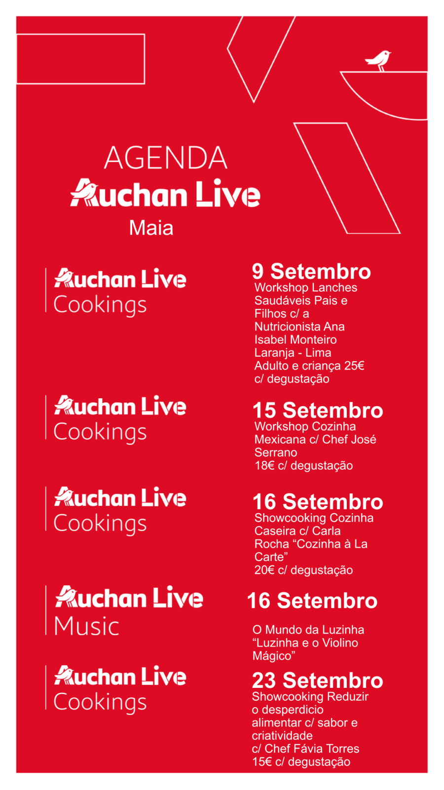Agenda de Setembro Academia Auchan Live da Maia