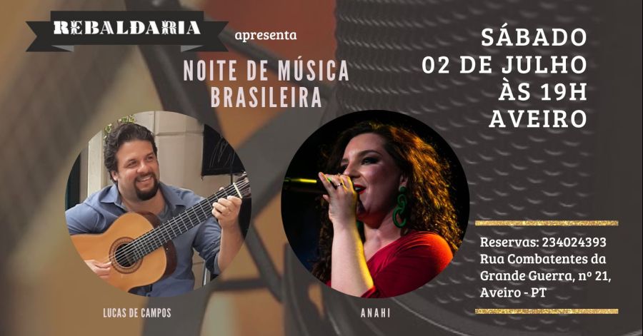 Noite de música brasileira com a cantora Anahi e o violonista Lucas de Campos