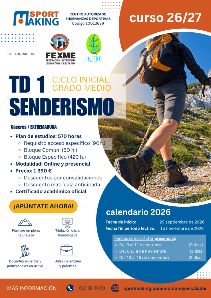 ABIERTO EL PLAZO DE INSCRIPCIÓN PARA LOS CURSOS OFICIALES DE TÉCNICOS DEPORTIVOS EN MONTAÑA Y ESCALADA (CURSO 26/27)