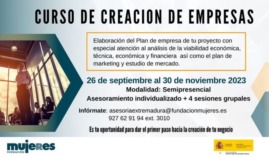 Curso gratuito semipresencial de Creación de Empresas en Extremadura