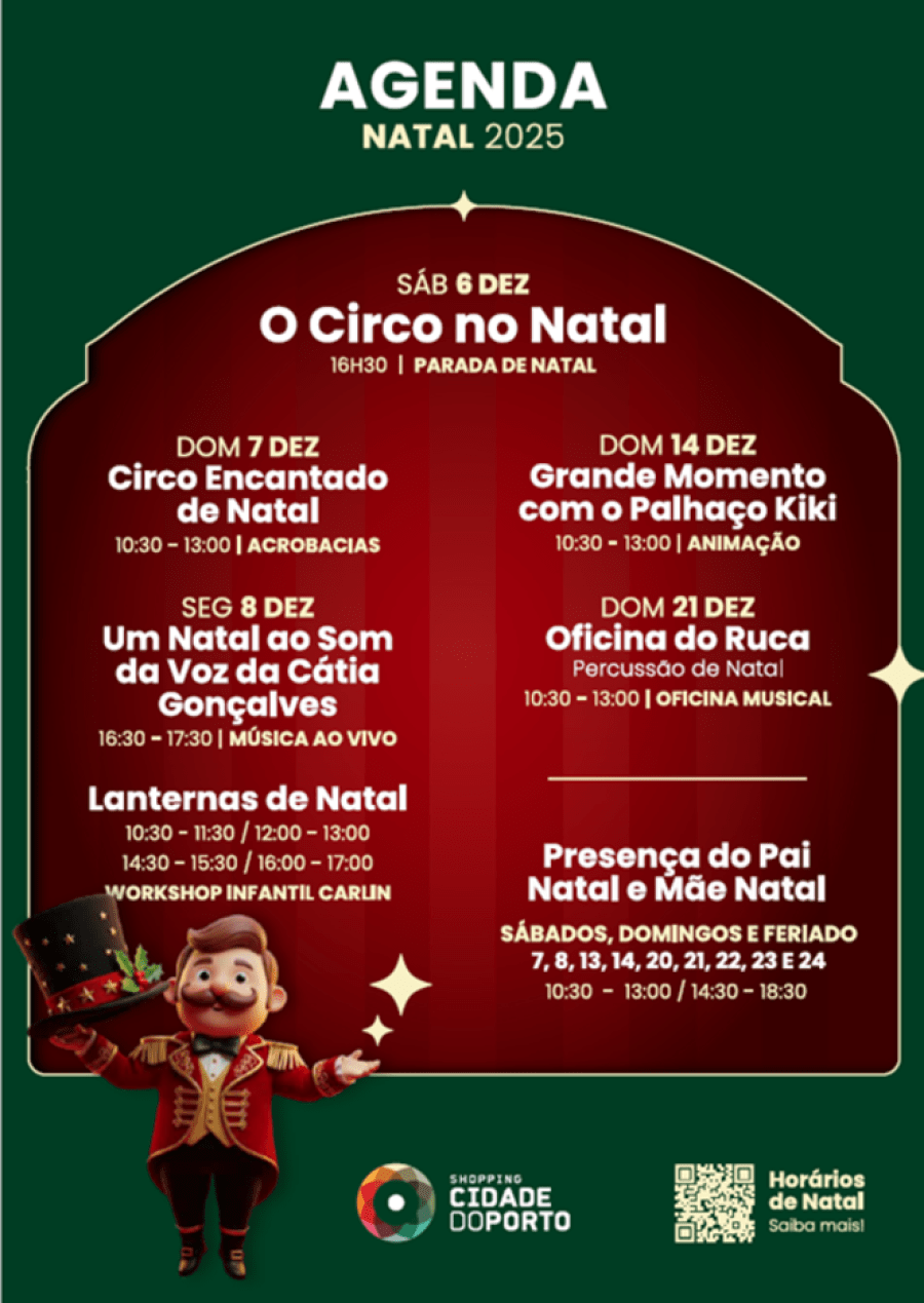 Programação de Natal no Shopping Cidade do Porto