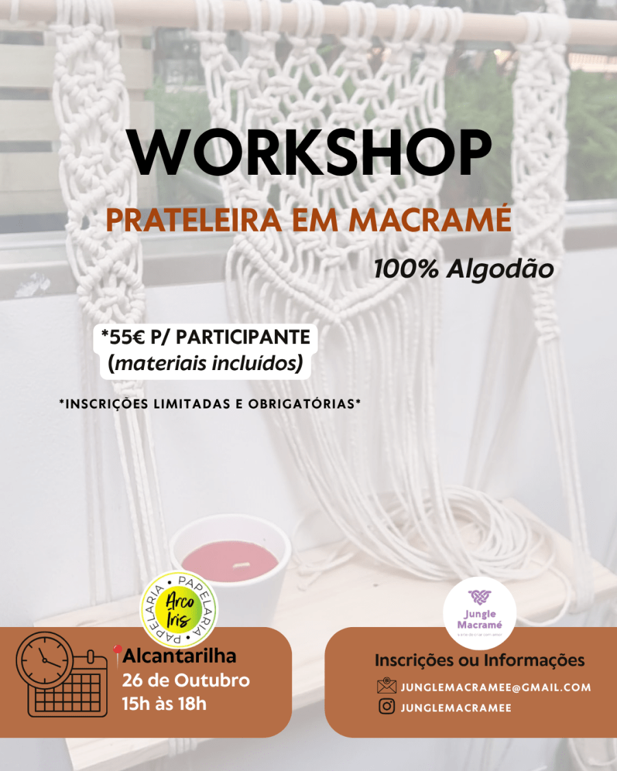 workshop prateleira em macramé