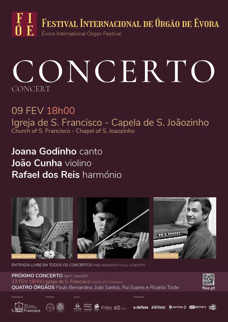 Concerto de HARMÓNIO, VIOLINO E CANTO Harmónio – Rafael Reis Violino – João Pedro Cunha Mezzo-Soprano – Joana Godinho