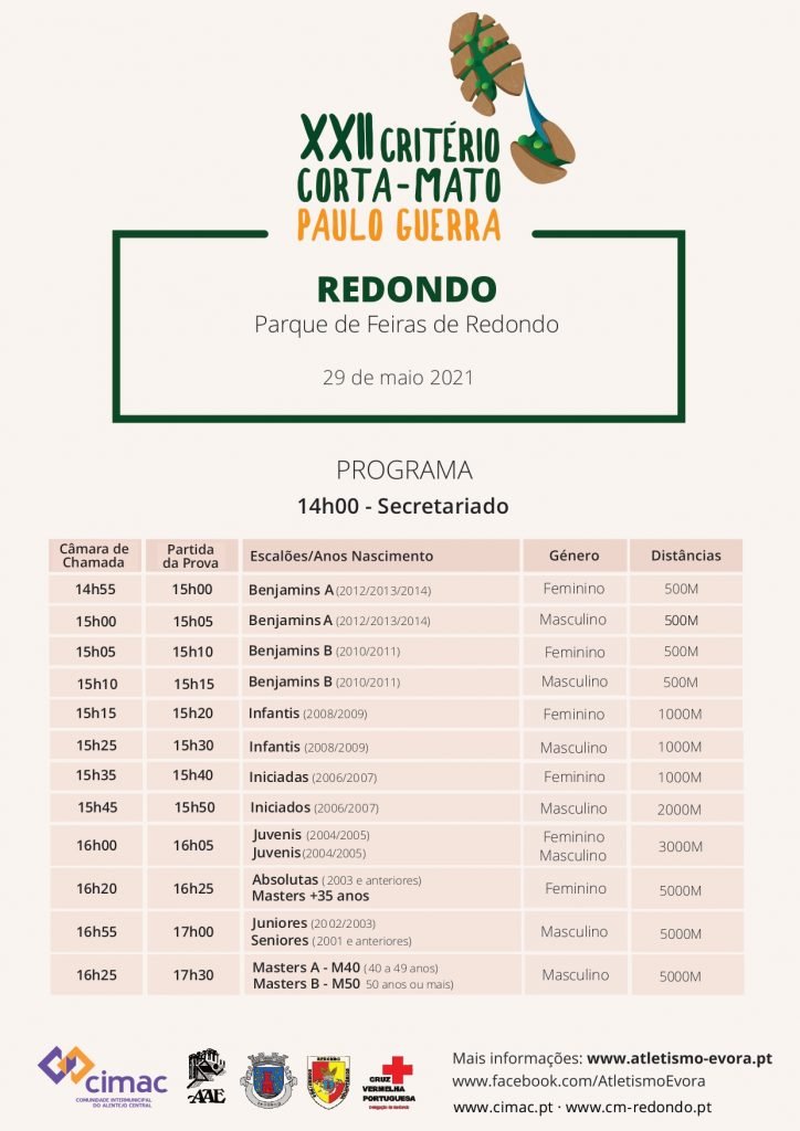 XXII Critério Corta-Mato Paulo Guerra | Parque de Feiras de Redondo | 29 de maio