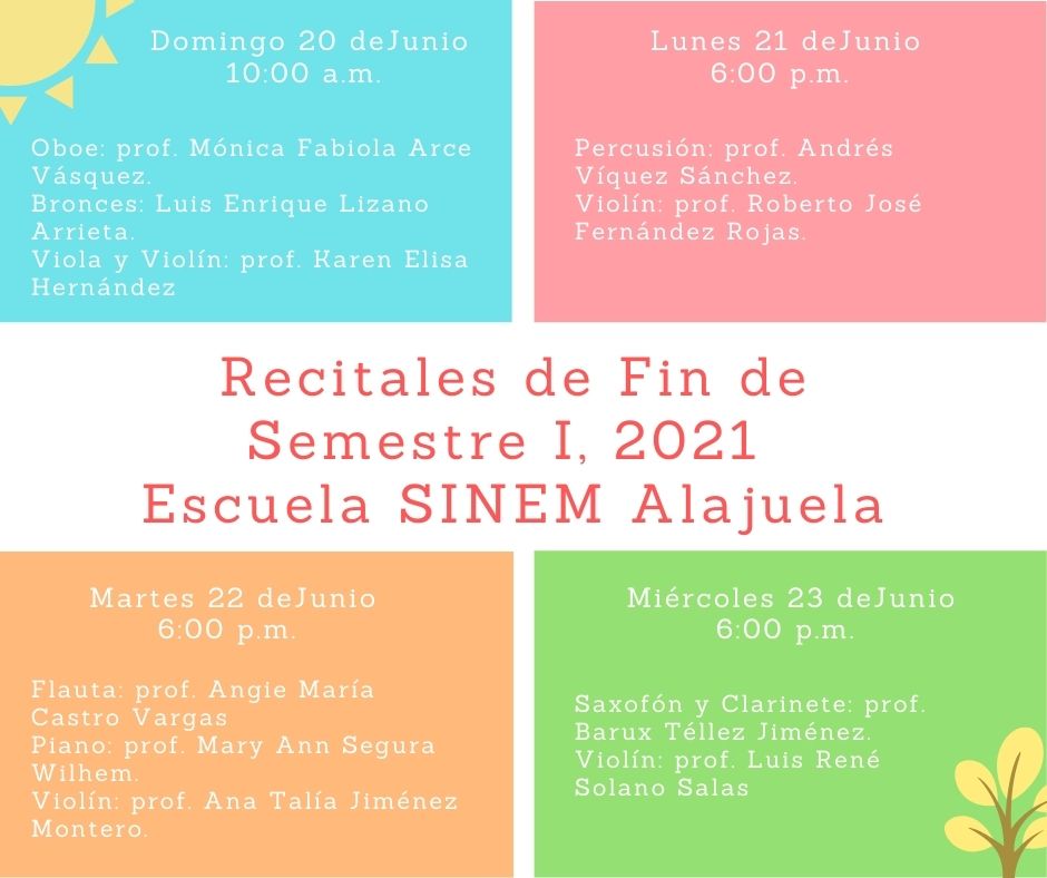 Recitales de fin de Semestre I, 2021, Escuela SINEM Alajuela