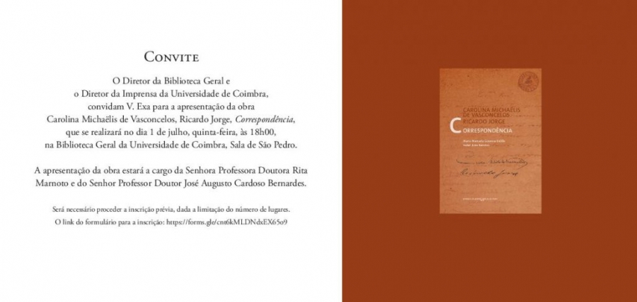 Apresentação da obra Carolina Michaëlis de Vasconcelos, Ricardo Jorge, “Correspondência”.