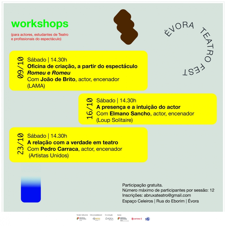 Workshop’s com João de Brito, Elmano Sancho e Pedro Carraca | Évora Teatro Fest