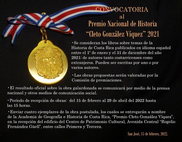 Premio Nacional de Historia Cleto González Víquez 2021