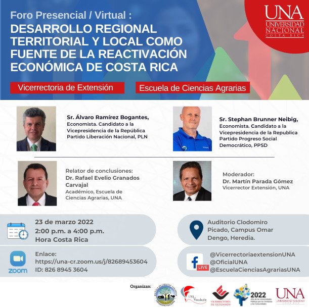 Foro presencial/virtual: Desarrollo Regional Territorial y Local como fuente de la reactivación económica de Costa Rica