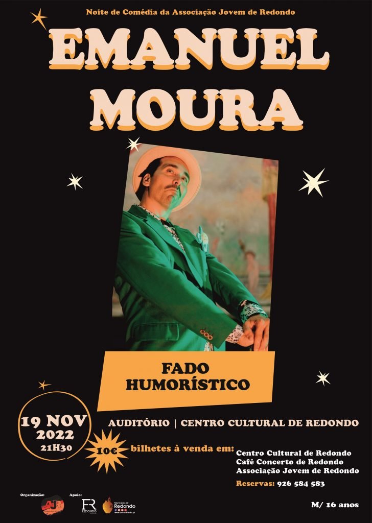 Noite de comédia com Emanuel Moura – Fado humorístico | 19 de novembro | 21h30 | Auditório do Centro Cultural de Redondo