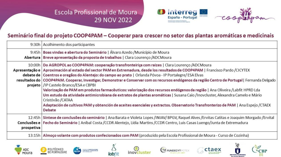  Seminario final del proyecto COOP4PAM: Cooperar para crecer en el sector de las plantas aromáticas. Moura (Portugal). 29 de noviembre de 2022