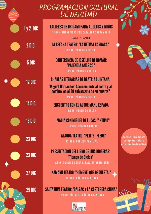 Actividades culturales. Diciembre 2022.