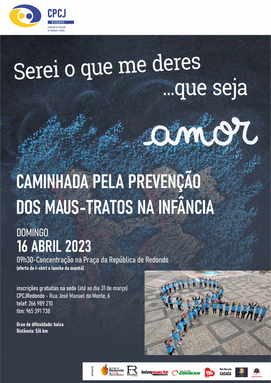 CPCJ de Redondo | Caminhada pela Prevenção dos Maus-Tratos na Infância | 16 de abril | 09h30 | Concentração: Praça da República