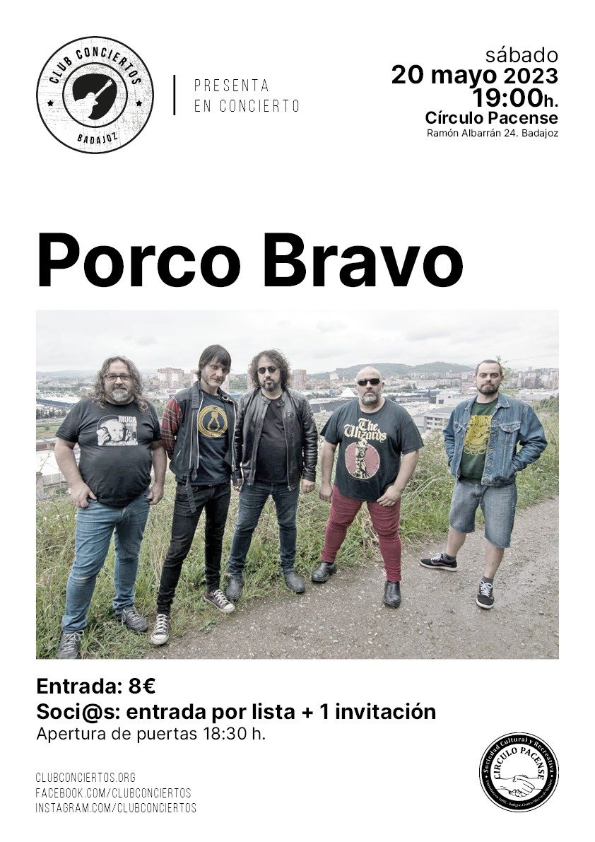 Club conciertos presenta a Porco Bravo