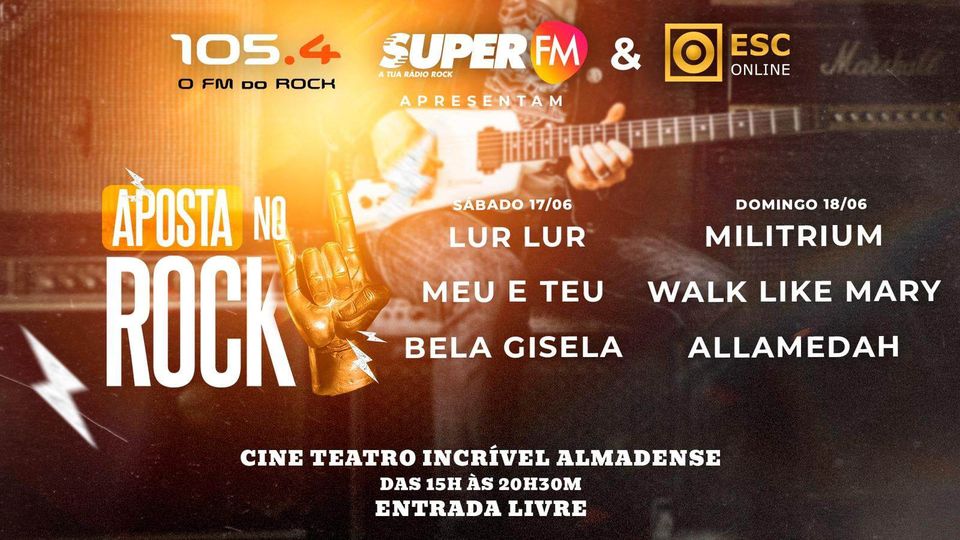 APOSTA NO ROCK - ENTRADA LIVRE (mediante a lotação) início 15h