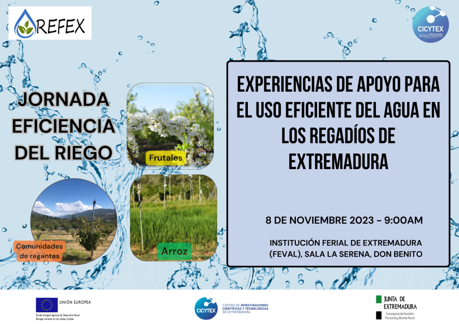  Jornada Experiencias de apoyo para el Uso eficiente del agua en los regadíos de Extremadura. FEVAL (Don Benito). 8 de noviembre de 2023