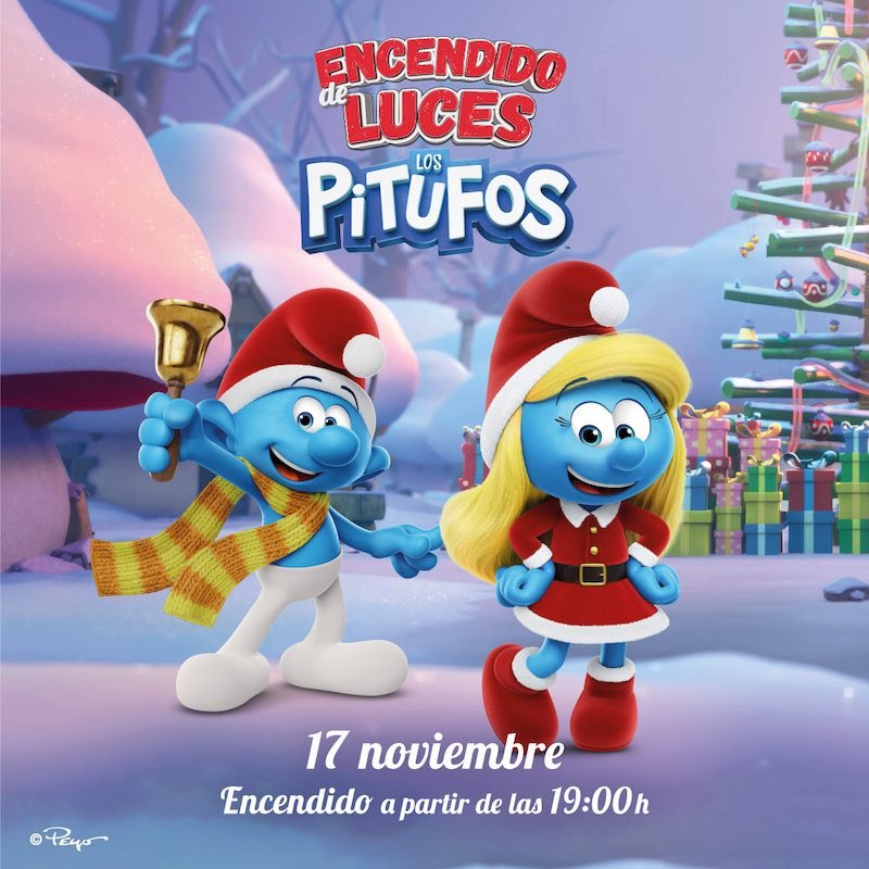 Encendido de la iluminación navideña en El Faro con Los Pitufos